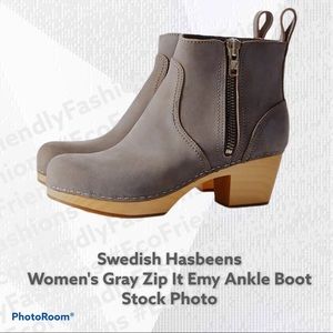 Swedish Hasbeens Women Gray Zip It Emy Ankle Boot